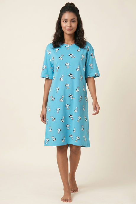 Zivame Peanuts Knit Cotton Loungewear Dress - Bachelor Button — image 2
